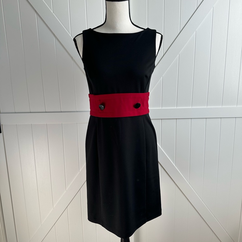 Ann Taylor LOFT Petite Black Dress Red Waist Accent Size 2P 2 Petite Business